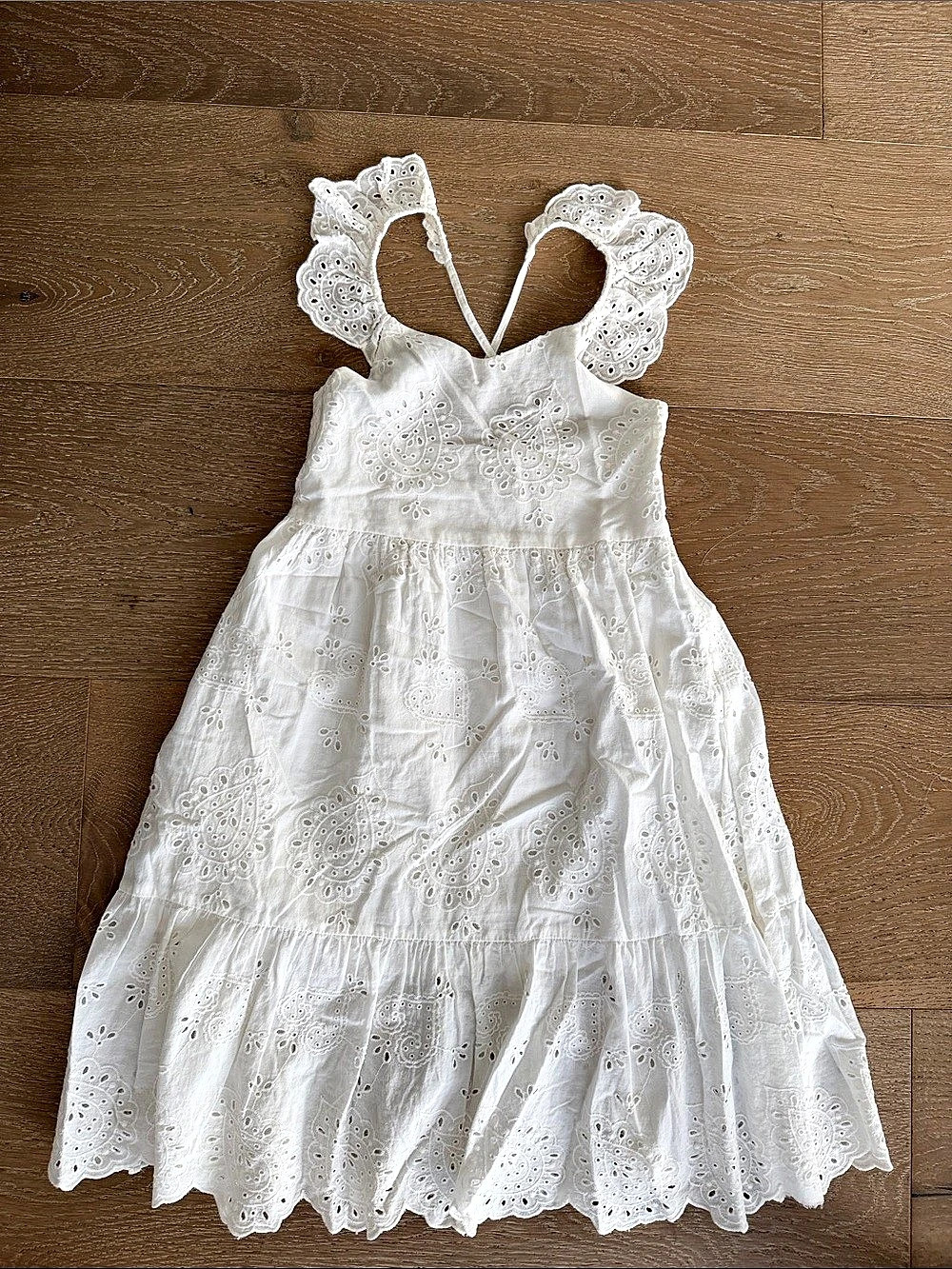 Zara Kids White Eyelet Ruffle Strap Dress Girls Size 7